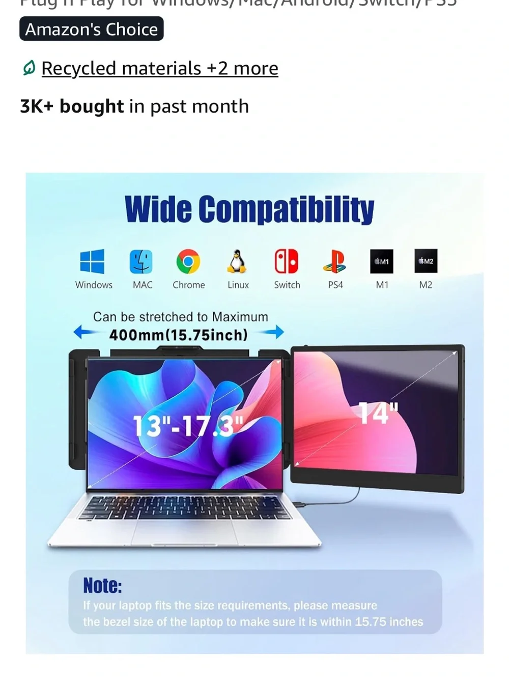 Portable Black Laptop Monitor for Home Office extender